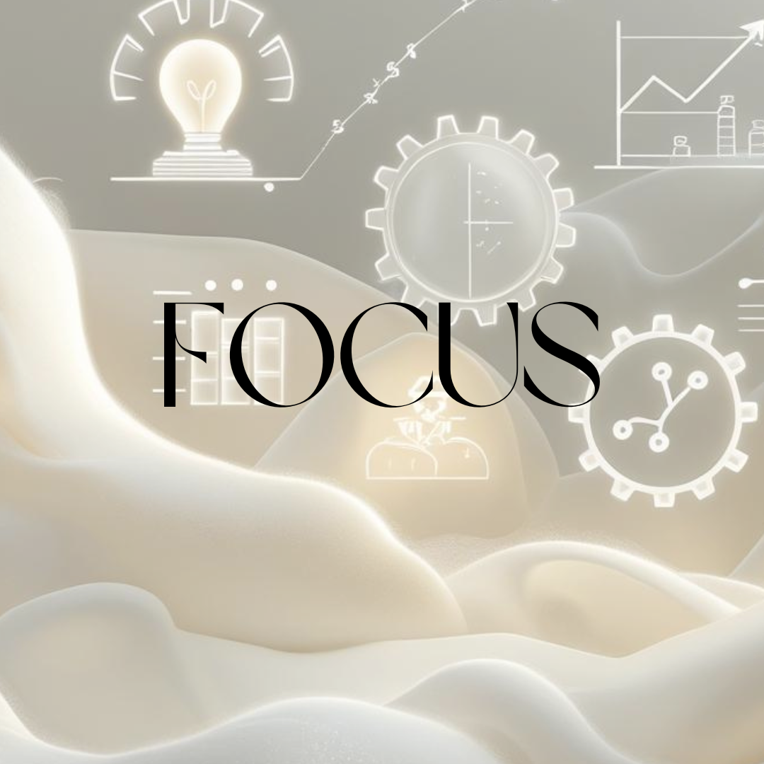 Soft abstract background with glowing focus-related icons and the word “Focus.”