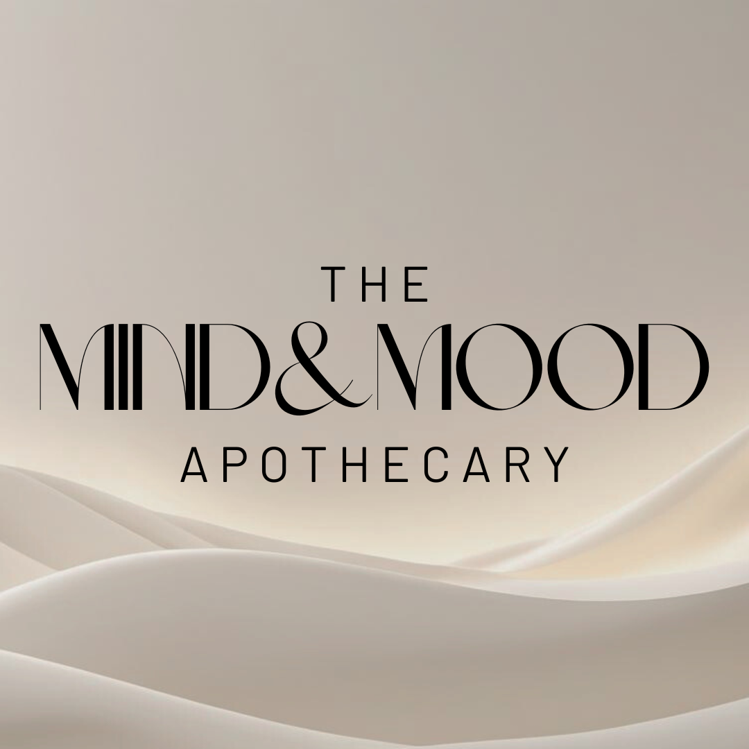 Neutral abstract background with the text “The Mind & Mood Apothecary.”